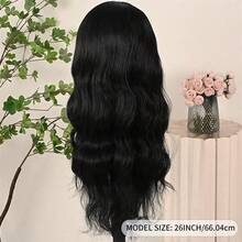 Parrucca a onde morbide da 26 pollici con frontalino in pizzo, parrucca frontale in pizzo 13x4 HD per donne, parrucca a onde morbide senza colla, parrucca frontale in pizzo lunga dall'aspetto naturale in fibra sintetica resistente al calore, chiusura frontale in pizzo trasparente - Stile elegante, unisex-adulto, fibra ad alta temperatura - nero - Visualizzare 4