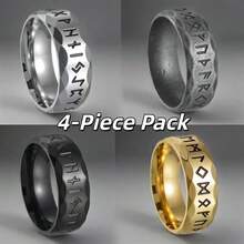 4-Piece Pack - Men's Stainless-316 Stainless Steel Rings Retro Odin Viking Rune For Teen RING Amulet Fashion Jewelry Gift - 4pcs - View 13