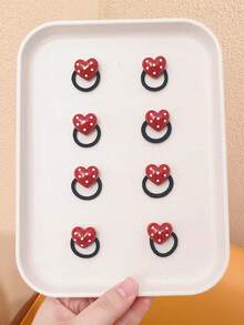 8个女婴红色心形发圈，可爱发饰 - 彩色 - 查看 2