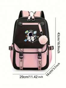 Leisure Multifunctional Lightweight Backpack Designed For Reading Newspapers By Astronauts, With Pink Plush Decoration, Simple, Fresh, Large Capacity, Lightweight Spine Protection Backpack, Lightweight Travel Backpack, Suitable For Daily Commuting And Travel Use, Perfect Holiday Gift Choice - one-size - View 6