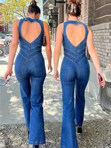 European And American Clothing 2026 Summer New Slim Slimming Fashion Street Photography Retro Style High-Waisted Washed Denim Jumpsuit - 藍色 - 查看 6