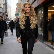 长卷曲灰金色渐变铂金色、蜂蜜金色渐变紫色耐热合成蕾丝前假发，蓬松波浪，无胶自然发际线，适合女性日常、派对、角色扮演，柔软蓬松，逼真长卷发，13*1.5自由分缝高清蕾丝假发，高密度 - 彩色 - 查看 5