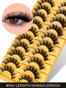 10对装 浓密卷翘的假睫毛 3D水貂毛假睫毛 自然纤长 猫眼睫毛 睫毛嫁接效果 适用于角色扮演、漫画等各种场合 - 尖尾漫畫款 - 查看 9