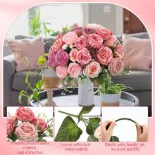 16 Bundles Artificial Peonies Flowers Fake Silk Peony Bouquet Faux Peonies Flowers Bulk For Decoration Vase Floral Arrangements Wedding Party Table (Pink Lavender) - 粉紅薰衣草 - 查看 4