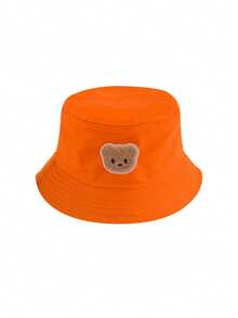 1pc Kids Cute Bear Pattern Breathable Bucket Hat, Adjustable Inner Band, Solid Color Fisherman Hat For Spring/Summer, Suitable For Casual, Outdoor, Travel, All Seasons - 1PC - View 5