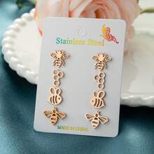 4 Pairs /Sets , Stainless Steel Bee-Shaped Pattern Earrings, Cute And Simple Animal Designs, Suitable As Gifts For Daily Wear - ZH010 - View 11