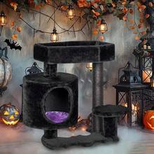 Cat Tree, Gothic Cat Tree With Coffin Bed, Cat House With Scratching Posts, Shelves For Kittens, Spider Toy, Black And Violet Small MMJ93Z - 黑紫色 - 查看 4