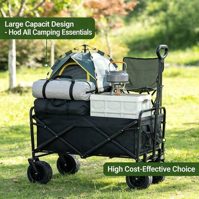 90L Heavy Duty All-Terrain Folding Hand Truck, Large Capacity For Camping, Shopping, Sports, Outdoor, Gardening Equipment Moving, Black Multipurpose Practical Hand Truck
