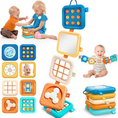 适合1岁宝宝的忙碌板，适合1-3岁幼儿在飞机或汽车上的旅行玩具，蒙特梭利忙碌板/忙碌立方体，适合1岁男孩女孩的玩具，情人节儿童礼物