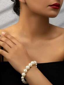 1件/5件套优雅别致的法式奢华大珍珠项链、手链、戒指、耳环首饰套装。时尚百搭、奢华迷人的女士首饰，适合派对、婚礼、聚会和日常佩戴。 - 優雅氣質輕奢風 - 查看 11