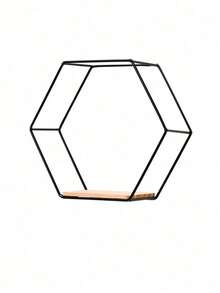 3pcs/1pc Gold Hexagon Wall Shelf, Home Decor Wall Mounted Storage Rack, Book Display Stand, Iron Art Wall Shelf - Black - View 6