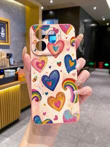 1pc Heart & Rainbow Pattern Shockproof Phone Case, UV Printed Compatible With Samsung/Galaxy/ Android Models - Pink - View 7
