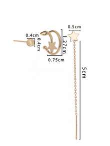 Nooxian 1 Set de Aretes con Cadena de Estrella Dorada + Brazalete de Estrella + Aretes de Bola Dorada de 3 piezas, Diseño de Nicho con Aretes Superpuestos, Estilo Dulce y Fresco, Combinación Versátil de Accesorios - Amarillo Oro - Ver 6