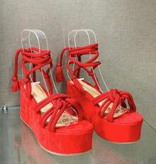 Women's Shoes 2026 Summer Fish Mouth Strap Wedge Sandals Women's European And American Style Large Size Thick Sole Shoes - 紅色 - 查看 2