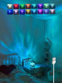 1个圆形投影灯，夜灯，水晶台灯，带旋转水波动态效果、火焰氛围灯，USB供电，7/16种颜色可选，带遥控器，RGB卧室夜灯，旋转水波设计，适用于房间、卧室、走廊、客厅、卧室装饰、房间装饰 - 彩色 - 查看 11