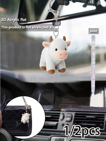 1/2 piezas Llavero de vaca de las Tierras Altas, Colgante decorativo de corona 2D, Cordón giratorio, Adorno de acrílico para coche, Llavero minimalista de vaca de las Tierras Altas para el hogar, Colgante para auriculares, Colgante para funda de teléfono - Adecuado para llaves de coche, mochilas y regalos perfectos para el Día de la Madre, Día del Maestro, Ramadán, Eid, San Valentín, Navidad, Acción de Gracias.