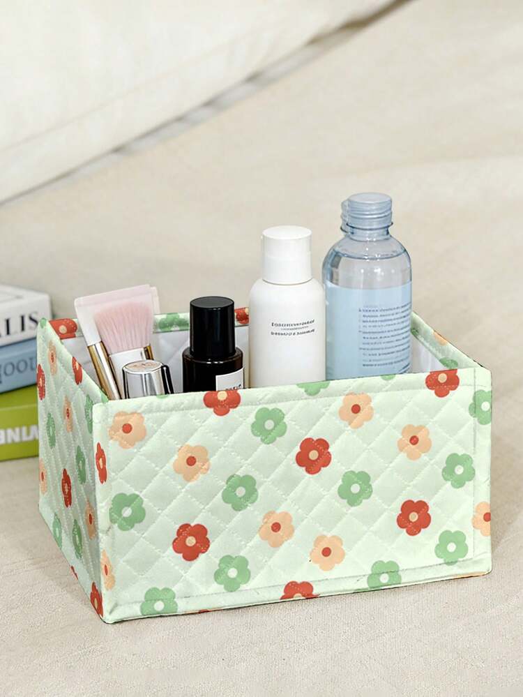Printed Desktop Storage Basket, Desktop Organizer Basket, Makeup Brush & Skincare Storage Basket, Desktop Decor, Cosmetic Storage Box, Portable Picnic Basket, Gift - Multicolor - View 2