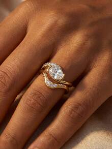 1枚优雅V形闪亮锆石戒指，925纯银材质，时尚女性的理想礼物，适合舞会、聚会和派对等场合佩戴。 - v字閃鑽戒指 - 查看 6