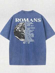 2026 Summer TopsWeStyle Hub Valentine's Day 1 PcsEarth Religious Cross With Retro Design Christian Jesus Printed Retro Washed T-Shirt, 230G, Retro Street Style. Simple And Versatile, Pure Cotton Is Of High Quality, Novel And Fashionable, And It Is A Must-Have Fashion T-Shirt For Spring And Summer.180g 100% CottonLoose And Comfortableshirt - Xanh đậm - Xem 2