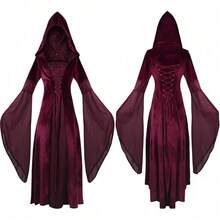 Cosplay Clothing - Medieval Black Hooded Long Dress - View 2
