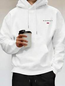 Casual Hoodie, Nordic Style, Regular Fit, Long Sleeves, Geometric Print, Ideal For Spring/Autumn. - White - View 1
