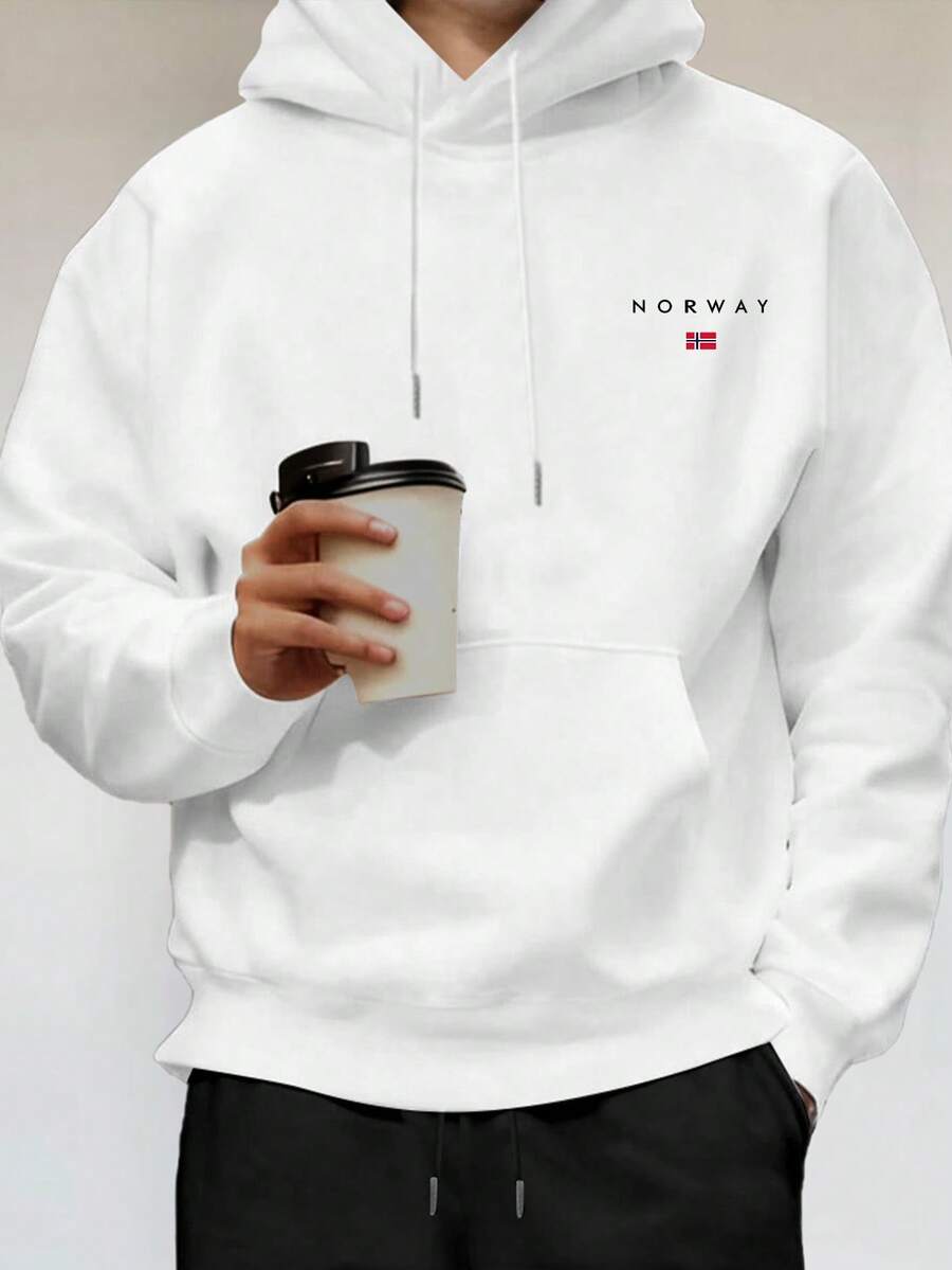 Casual Hoodie, Nordic Style, Regular Fit, Long Sleeves, Geometric Print, Ideal For Spring/Autumn. - White - View 1