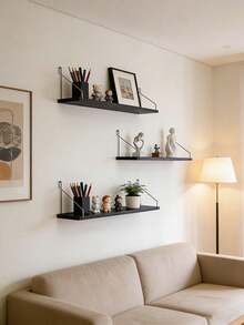 1 件装（含配件）隔断墙架，免钻孔壁挂式悬浮架，适用于卧室、书房、客厅、浴室、厨房的墙面装饰，储物架 - 彩色 - 查看 1