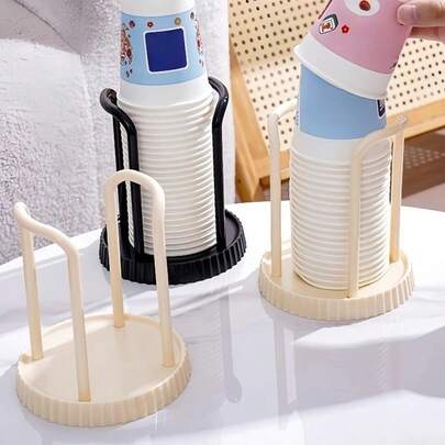 1 Stück Einweg-Papierbecher Halter & Aufbewahrungsregal, minimalistischer Becher-Spender für Wasserkühler, stabiler runder Basis Becher Organizer für Zuhause & Büro. (Schwarz & Cremeweiß), (Buchstaben Aufdruck), (Strapazierfähiger Kunststoff), (Platzsparend vertikal). (Neben Wasserkühler), (Kaffeestation), (Badezimmer), (Schul-Büro), (Küche Zuhause).