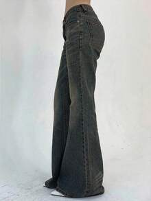 Teen Girl High Waist Pocket Flare Leg Jeans - Teal Blue - View 3