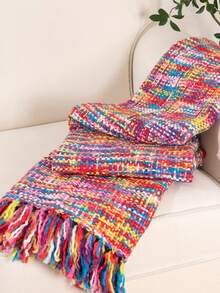 Multicolor Throw Blanket With Tassels, Home Decorative Colorful Throw Blanket For Couch, Boho Throw Blankets For Sofa, Bed Thows For Foot Of Bed, 50"X60" - Multicolor - View 8