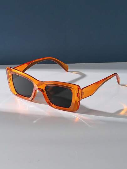 Rectangular Orange Fashion Fashion Glasses For Women, Plastic Casual Decorative Daily Y2K Fashion Glasses For Men