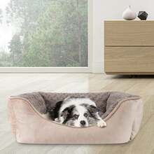 Cama Rectangular Ortopédica para Perros Grandes Medianos y Pequeños, Lavable a Máquina con Base Antideslizante, Sofá Cama Suave Transpirable y Duradera, Efecto Calmante para Mascotas, Varios Tamaños Disponibles Color Beige - S (20" x 19" x 6") + Beige - Ver 6
