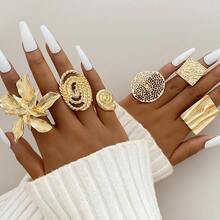 1pc Metal Geometric Sunflower Shaped Single Hole Ring (Random Delivery) - XH92824717-21 - View 6