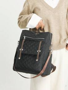 Diamond Quilted Backpack | Interpret The Aesthetics Of Commuting All Day Long Leather Trim * Double Side Bag System A Set Of Equipment To Unlock Absolute Visual Sovereignty Of Daily, Travel, Travel Double Standard Top Handle Adjustable Wide And Thick Shoulder Strap - Multicolor - View 8