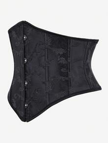 Cinturón de corset de estilo gótico negro con estampado floral jacquard para mujer - Negro - Ver 2