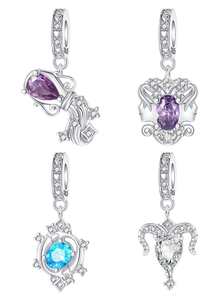 Sterling Silver Abstract Zodiac Animal Design Pendant,12 Zodiac Sign Pendants Versatile DIY Beading Necklace Charm For Men And Women - Silver - View 1