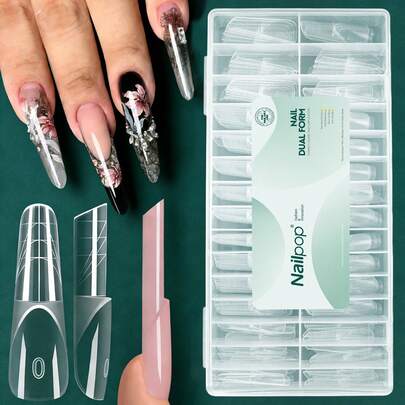 30片/盒可重复使用的法式双色美甲延长片，15种尺寸，适用于硬胶/凝胶快速成型，DIY个性化美甲工具