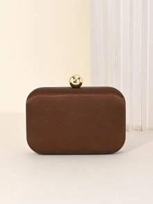 Y2K复古棕色缎面方形手拿包，优雅晚宴手提包，配有金属球形锁扣和可拆卸链条，适合舞会、婚礼、鸡尾酒会和约会等场合，轻便正式的女士手提包。 - 咖啡棕 - 查看 6