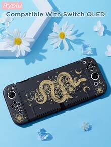 Ayotu Snake Skin Floral & Star Pattern Switch Protective Case, Suitable For New Switch 2 (2025)/Switch NS/Switch OLED, Can Be Used On Docking Station Without Removing, Universal Game Controller Protective Cover, Switch Gaming Accessories, Anti-Fall And Scratch, Romantic For Autumn/Winter, Back To School, Christmas, Valentine's Day Gift - Multicolor - View 14
