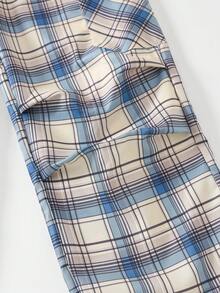 两件套女童印花休闲时尚套装，包括短袖上衣和格子裤，适合运动、郊游、聚会和返校，春夏皆宜。 - 藍色 - 查看 6