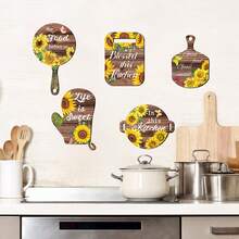 4 piezas de pegatinas planas de pared con girasoles y comida deliciosa, adecuadas para decorar la habitación, el hogar y la cocina - girasol - Ver 9