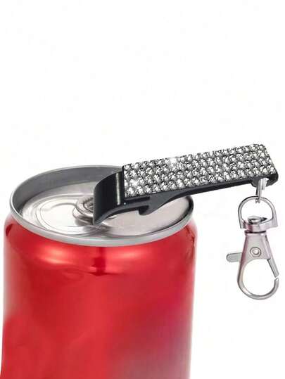 Diamond Decor Manual Easy-Open Can Opener, With Keychain, Bottle Cap Opener, Beverage Can Opener, Comfortable Durable Plastic Kitchen Tool, Easy To Open, Portable, Suitable For Soda, Beer And Beverage Can Tops, Leak-Proof Cap Removal, Valentine's Day Gift