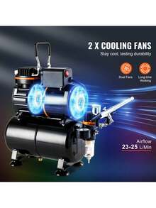 Airbrush Kit, Dual Fan Air Tank Compressor System Kit With 3.5L Air Storage Tank, Air Brush Set With 0.3 Mm Tip Airbrush, Holder, Color Mixing Wheel, Cleaning Brush Set, Art Nail Cookie Tattoo - Black - View 4