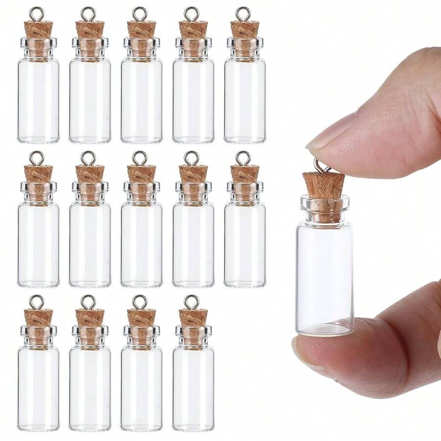 15 Pcs Small Glass Bottles With Cork, 2ml Tiny Glass Jars With Lids Empty Mini Glass Bottles Spell Jars Wishing Bottles Message Glass Bottles For DIY Crafts Wedding Halloween Chrismas Decoration - 15瓶2毫升 - 查看 1