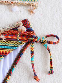 豹纹印花可调节比基尼两件套，女士挂脖泳衣沙滩度假泳装夏季 - 棕色 - 查看 7