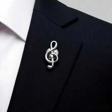 1pc Music Note Casual Copper Brooch, Suit Shirt Collar Sweater Accessory - Silver - View 1