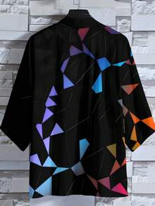 Men's Cardigan, Loose-Fitting And Lightweight Fabric, Comfortable And Breathable, Non-Stretch And Machine Washable, Sweet And Cool Style, Color-Blocked Geometric Print. - 彩色 - 查看 5