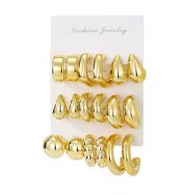 18件套CCB耳环套装，圆形扭纹水滴耳环，女士珠宝礼品套装 - 金色 - 查看 6