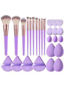 27 PIEZAS Juego de herramientas de maquillaje que incluye: 10 PIEZAS Juego de brochas de maquillaje + 6 PIEZAS Esponjas de polvos de cojín de aire mini + 6 PIEZAS Esponjas de maquillaje mini + 4 PIEZAS Esponjas de maquillaje + 4 PIEZAS Polvos de triángulo - Multicolor - Ver 1