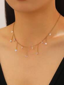 1条不锈钢项链，简约百搭水滴流苏设计，优雅高品质休闲礼物，适合日常、派对、活动佩戴。 - 彩色 - 查看 8